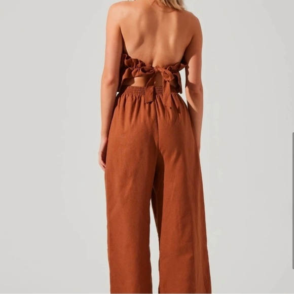 ASTR The Label Linen Jump Suit Wide Leg Strapless Ruffle Backless Elasticated: L - Picture 12 of 12